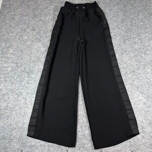 Guess Wide Leg Pants Black Logo Tape Stripe Elastic Waist Womens Size XS